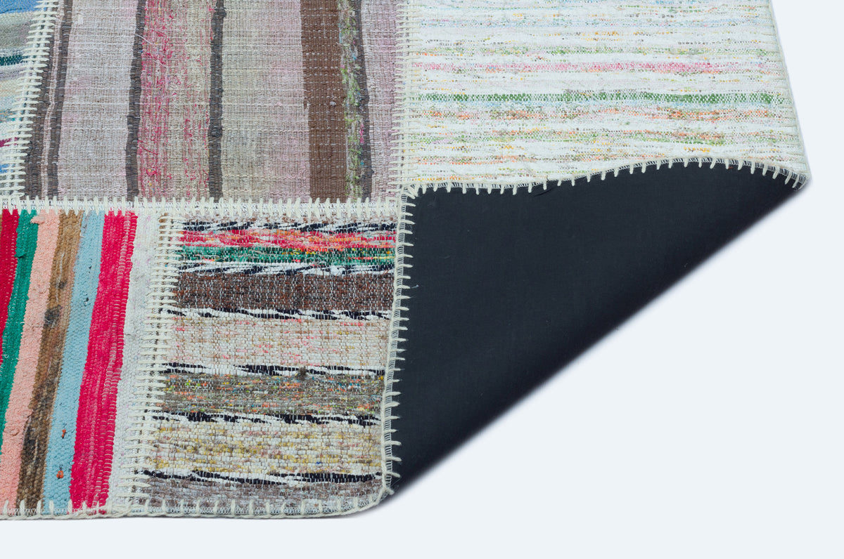 Striped Over Dyed Kilim Patchwork Unique Rug 5&#39;3&#39;&#39; x 7&#39;3&#39;&#39; ft 160 x 221 cm