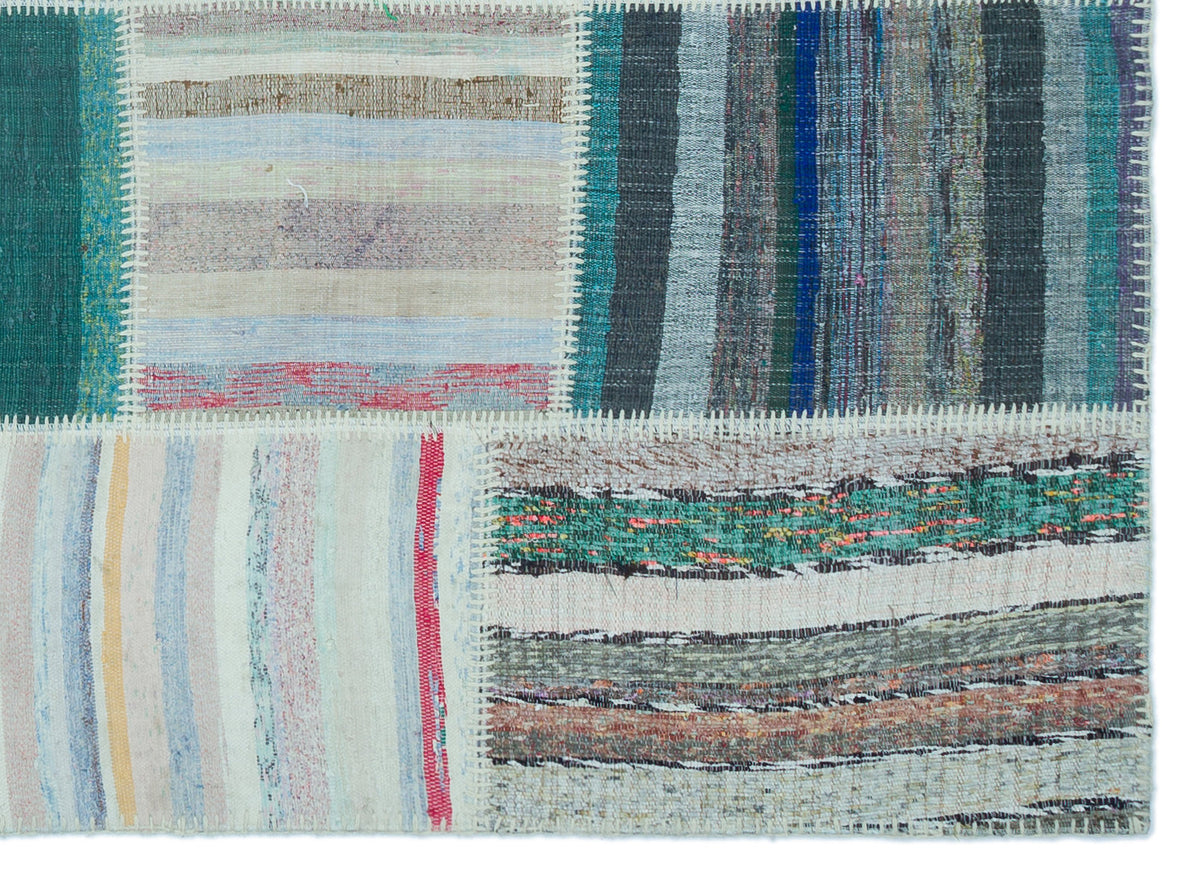 Striped Over Dyed Kilim Patchwork Unique Rug 5&#39;3&#39;&#39; x 7&#39;3&#39;&#39; ft 160 x 221 cm