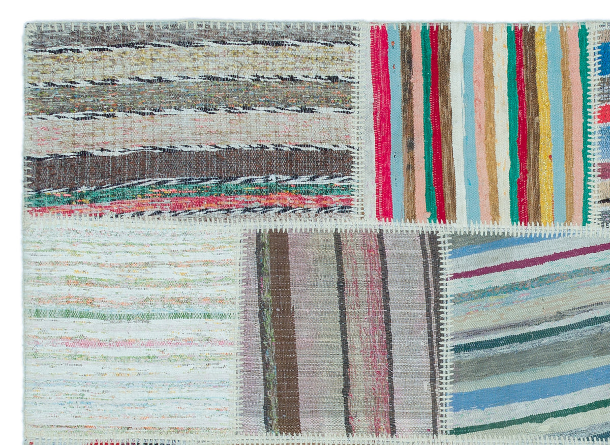 Striped Over Dyed Kilim Patchwork Unique Rug 5&#39;3&#39;&#39; x 7&#39;3&#39;&#39; ft 160 x 221 cm