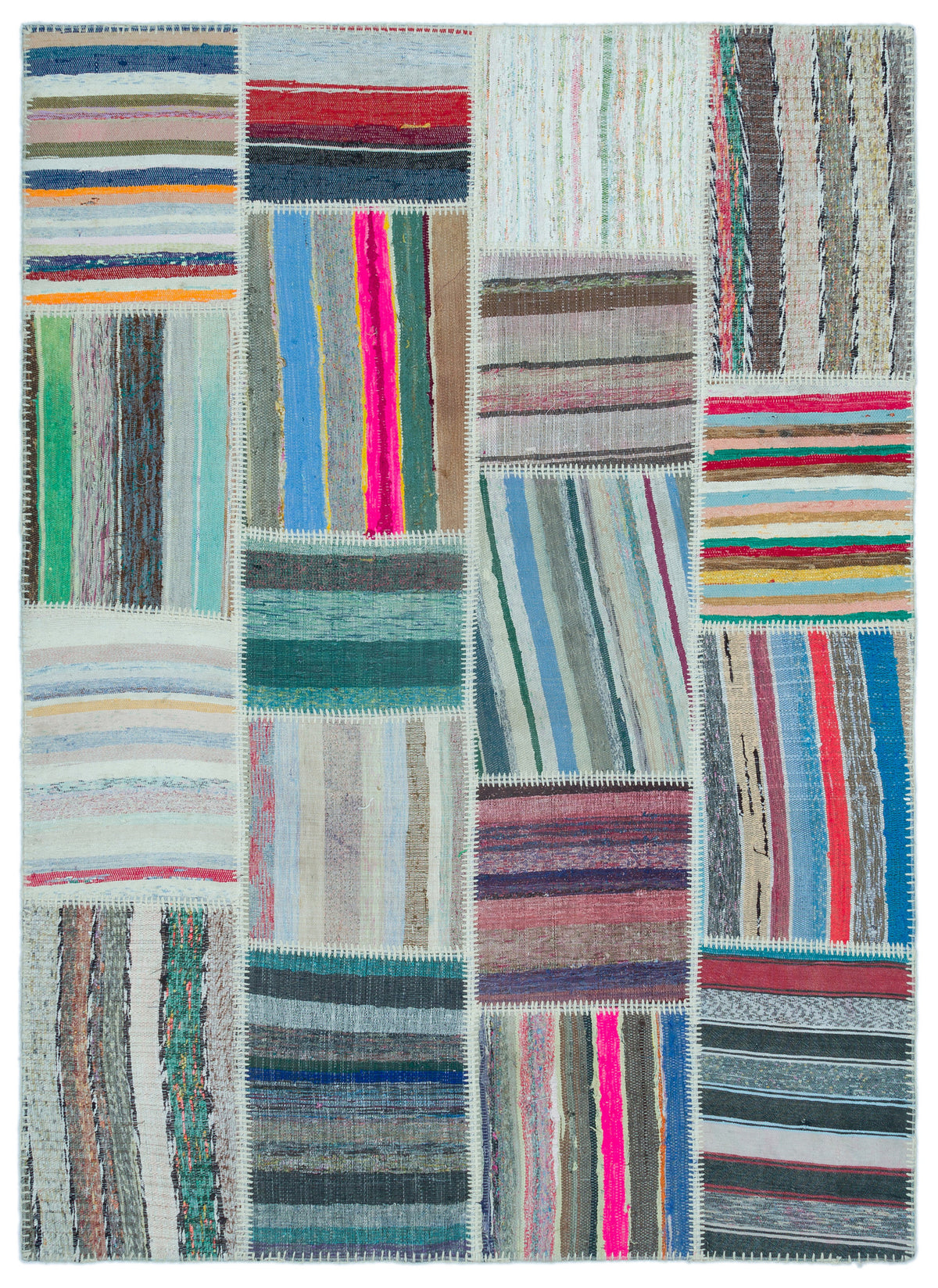 Striped Over Dyed Kilim Patchwork Unique Rug 5&#39;3&#39;&#39; x 7&#39;3&#39;&#39; ft 160 x 221 cm