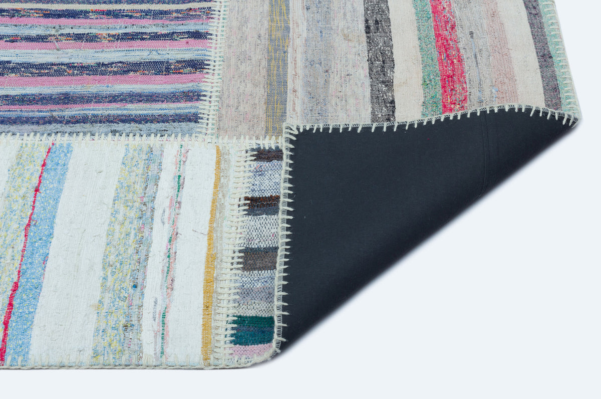 Striped Over Dyed Kilim Patchwork Unique Rug 5&#39;3&#39;&#39; x 7&#39;3&#39;&#39; ft 160 x 222 cm