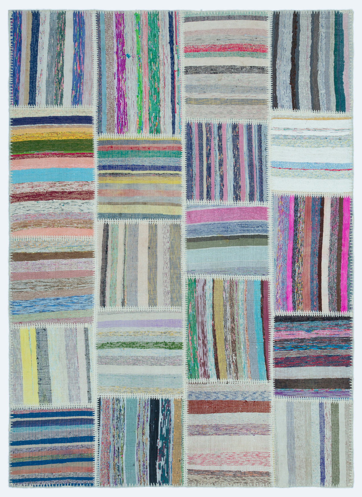 Striped Over Dyed Kilim Patchwork Unique Rug 5&#39;3&#39;&#39; x 7&#39;3&#39;&#39; ft 160 x 222 cm
