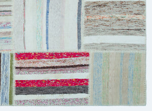Striped Over Dyed Kilim Patchwork Unique Rug 5'3'' x 7'3'' ft 160 x 220 cm