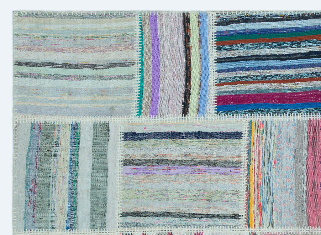 Striped Over Dyed Kilim Patchwork Unique Rug 5'3'' x 7'3'' ft 160 x 220 cm