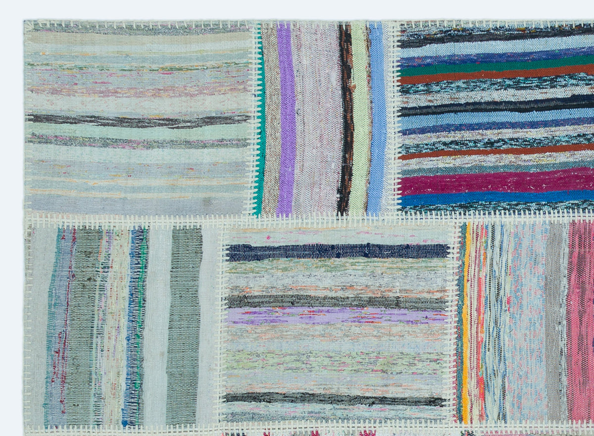 Striped Over Dyed Kilim Patchwork Unique Rug 5&#39;3&#39;&#39; x 7&#39;3&#39;&#39; ft 160 x 220 cm