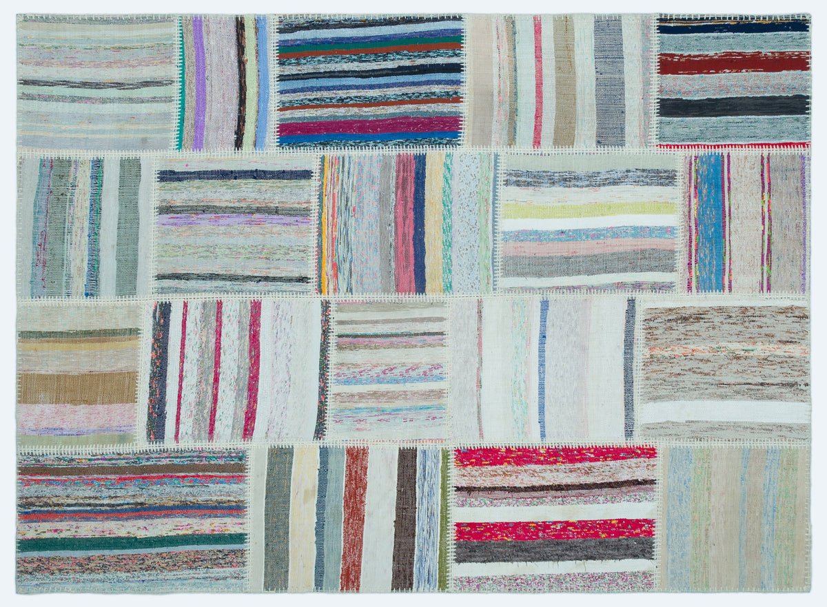 Striped Over Dyed Kilim Patchwork Unique Rug 5&#39;3&#39;&#39; x 7&#39;3&#39;&#39; ft 160 x 220 cm