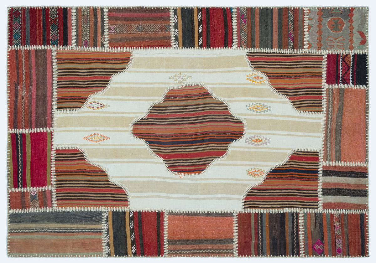 Naturel Over Dyed Kilim Patchwork Unique Rug 5&#39;3&#39;&#39; x 7&#39;6&#39;&#39; ft 160 x 228 cm