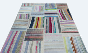 Striped Over Dyed Kilim Patchwork Unique Rug 5'3'' x 7'3'' ft 160 x 220 cm