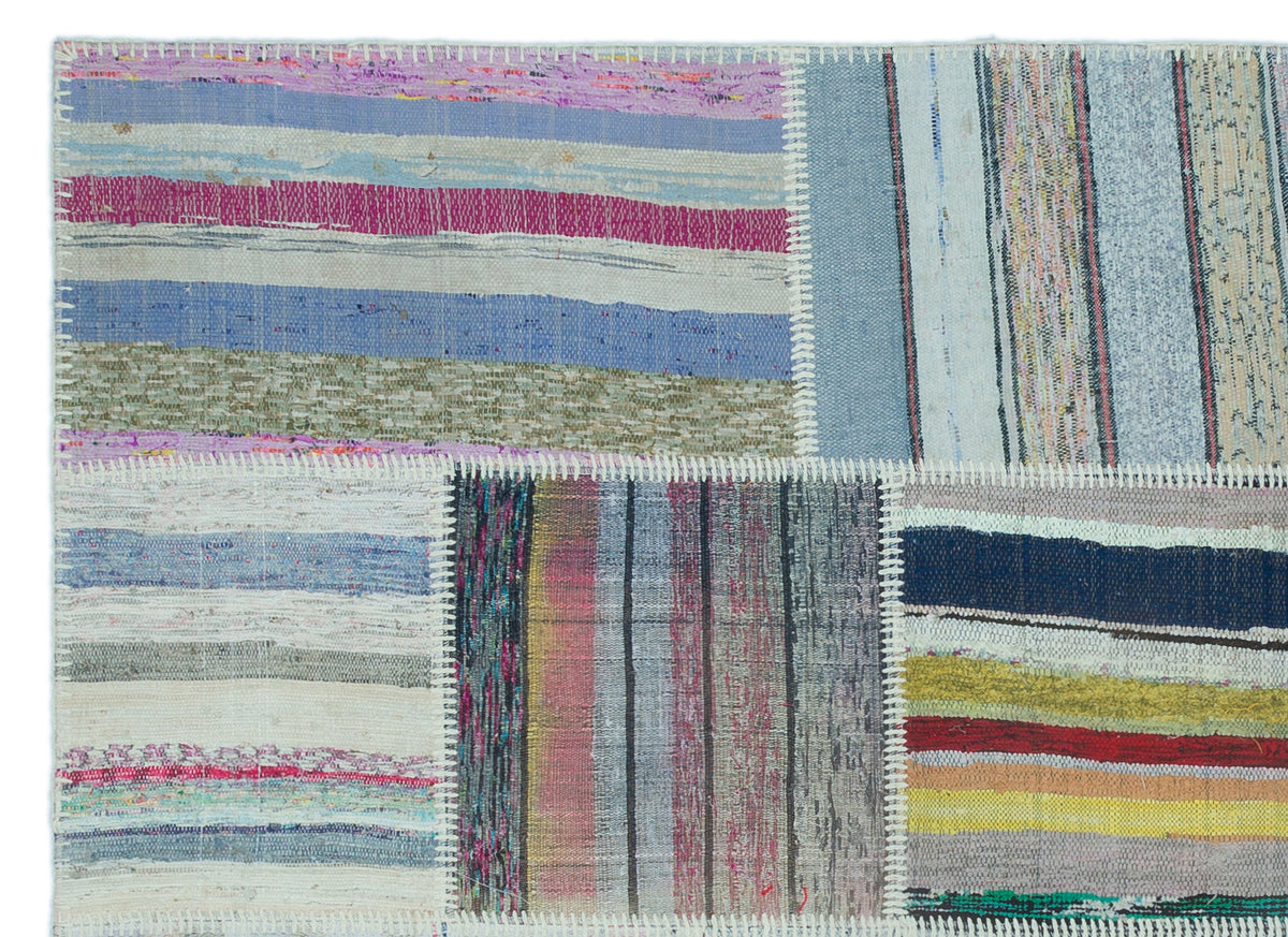 Striped Over Dyed Kilim Patchwork Unique Rug 5&#39;3&#39;&#39; x 7&#39;3&#39;&#39; ft 160 x 220 cm