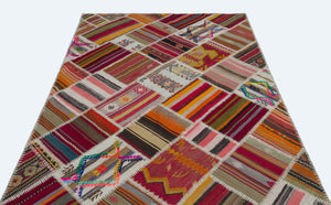Naturel Over Dyed Kilim Patchwork Unique Rug 5'3'' x 7'9'' ft 160 x 235 cm