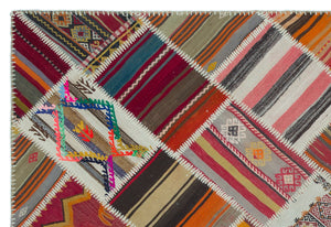 Naturel Over Dyed Kilim Patchwork Unique Rug 5'3'' x 7'9'' ft 160 x 235 cm