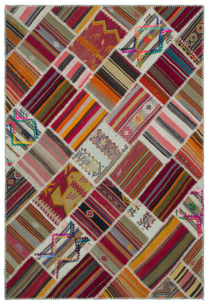 Naturel Over Dyed Kilim Patchwork Unique Rug 5'3'' x 7'9'' ft 160 x 235 cm