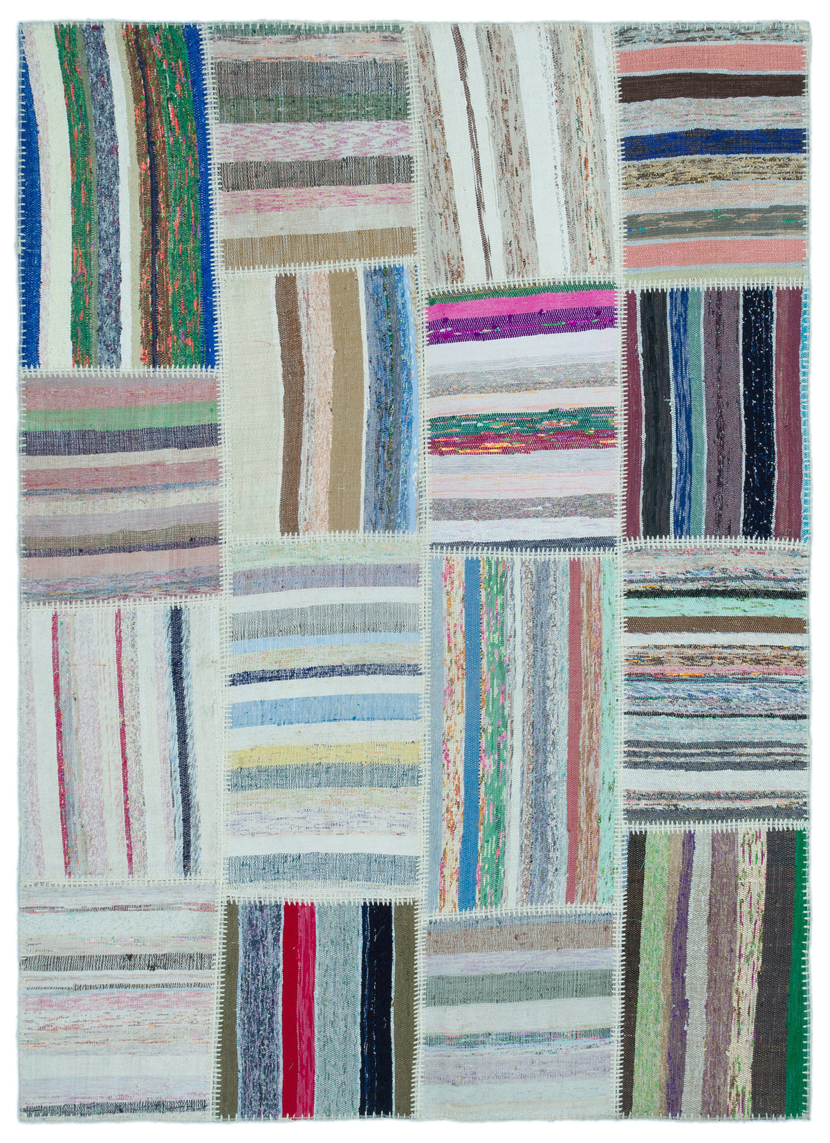 Striped Over Dyed Kilim Patchwork Unique Rug 5&#39;3&#39;&#39; x 7&#39;3&#39;&#39; ft 160 x 222 cm