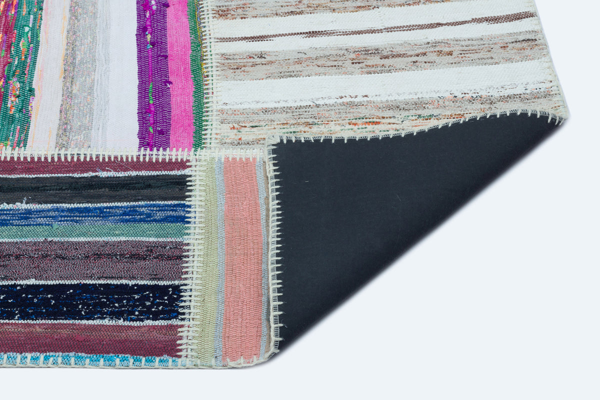 Striped Over Dyed Kilim Patchwork Unique Rug 5&#39;3&#39;&#39; x 7&#39;3&#39;&#39; ft 160 x 222 cm