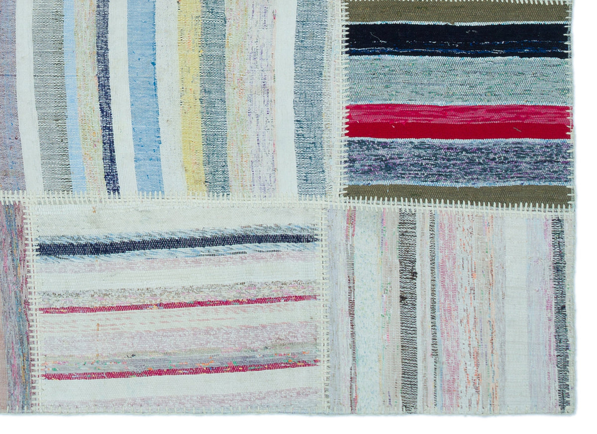 Striped Over Dyed Kilim Patchwork Unique Rug 5&#39;3&#39;&#39; x 7&#39;3&#39;&#39; ft 160 x 222 cm