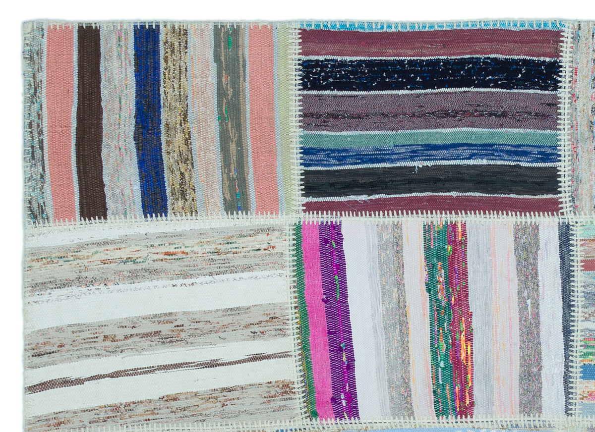 Striped Over Dyed Kilim Patchwork Unique Rug 5&#39;3&#39;&#39; x 7&#39;3&#39;&#39; ft 160 x 222 cm