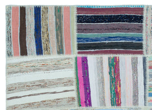 Striped Over Dyed Kilim Patchwork Unique Rug 5'3'' x 7'3'' ft 160 x 222 cm