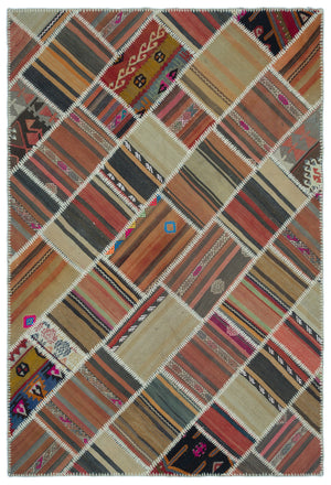 Naturel Over Dyed Kilim Patchwork Unique Rug 5'3'' x 7'9'' ft 160 x 236 cm