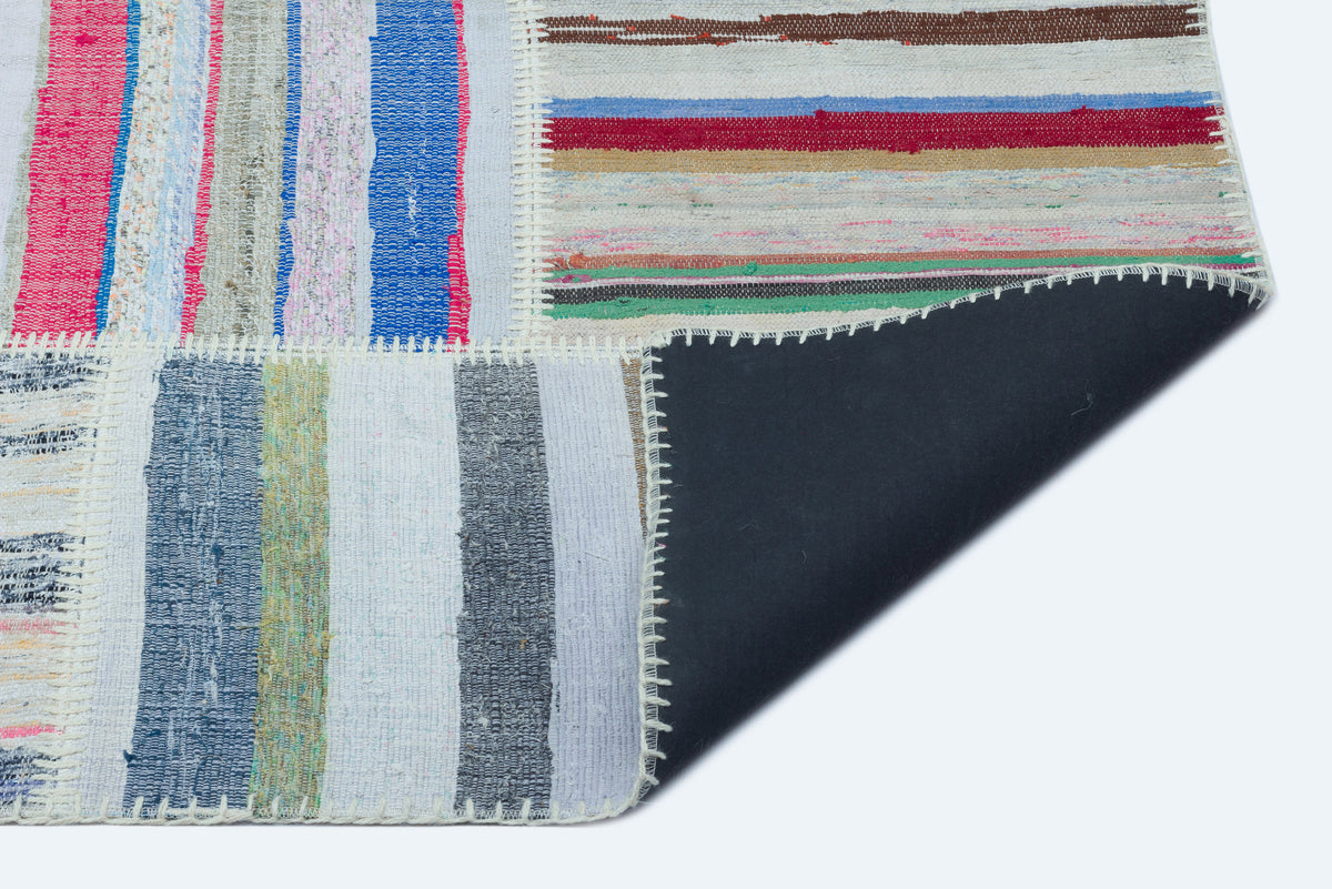 Striped Over Dyed Kilim Patchwork Unique Rug 5&#39;3&#39;&#39; x 7&#39;3&#39;&#39; ft 160 x 221 cm