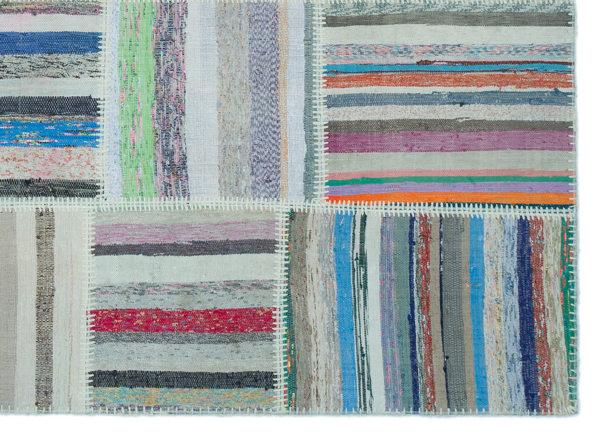 Striped Over Dyed Kilim Patchwork Unique Rug 5&#39;3&#39;&#39; x 7&#39;3&#39;&#39; ft 160 x 221 cm