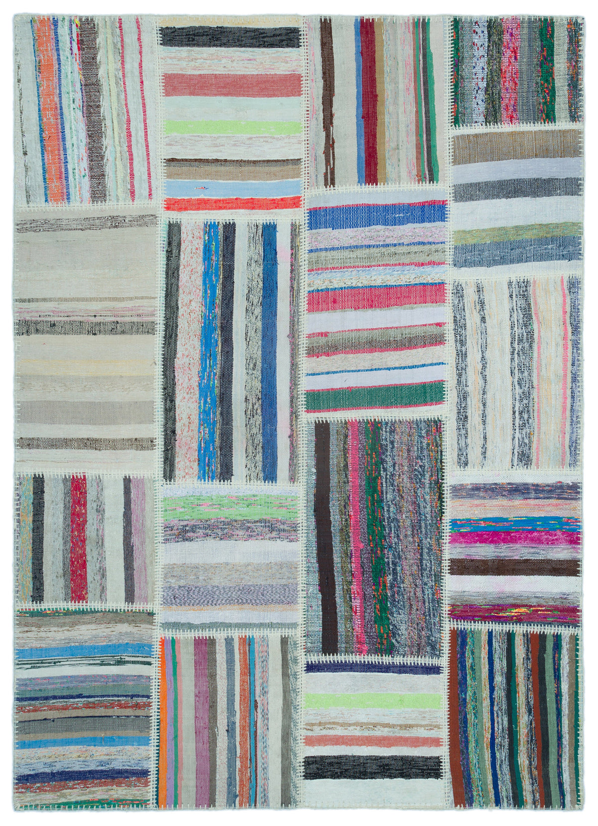Striped Over Dyed Kilim Patchwork Unique Rug 5&#39;3&#39;&#39; x 7&#39;3&#39;&#39; ft 160 x 221 cm