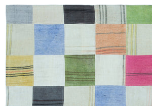 Mixed Over Dyed Kilim Patchwork Unique Rug 5'2'' x 7'7'' ft 158 x 232 cm