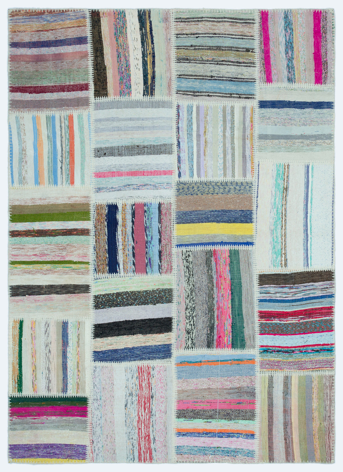Striped Over Dyed Kilim Patchwork Unique Rug 5&#39;3&#39;&#39; x 7&#39;3&#39;&#39; ft 160 x 222 cm