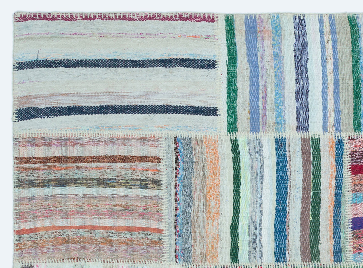 Striped Over Dyed Kilim Patchwork Unique Rug 5&#39;3&#39;&#39; x 7&#39;2&#39;&#39; ft 160 x 218 cm