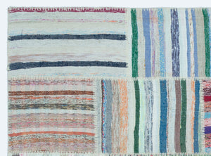Striped Over Dyed Kilim Patchwork Unique Rug 5'3'' x 7'2'' ft 160 x 218 cm