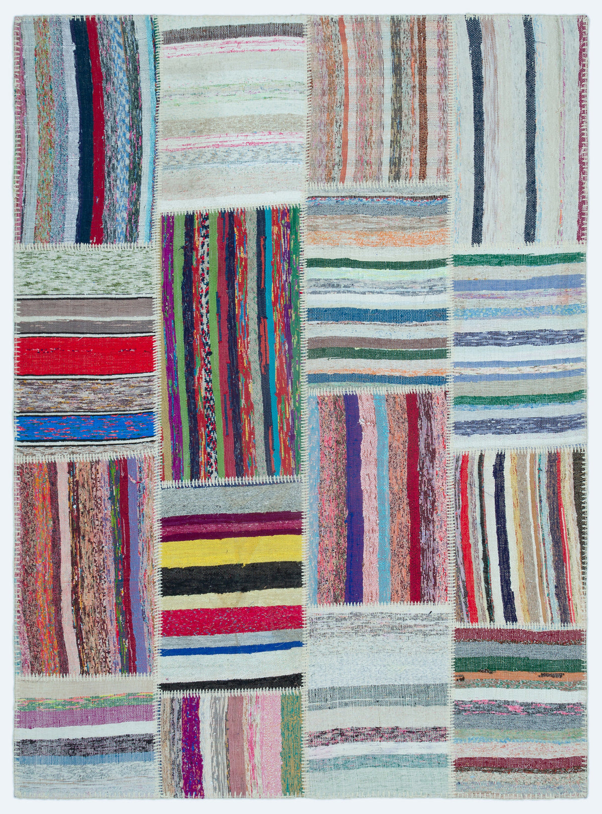 Striped Over Dyed Kilim Patchwork Unique Rug 5&#39;3&#39;&#39; x 7&#39;2&#39;&#39; ft 160 x 218 cm