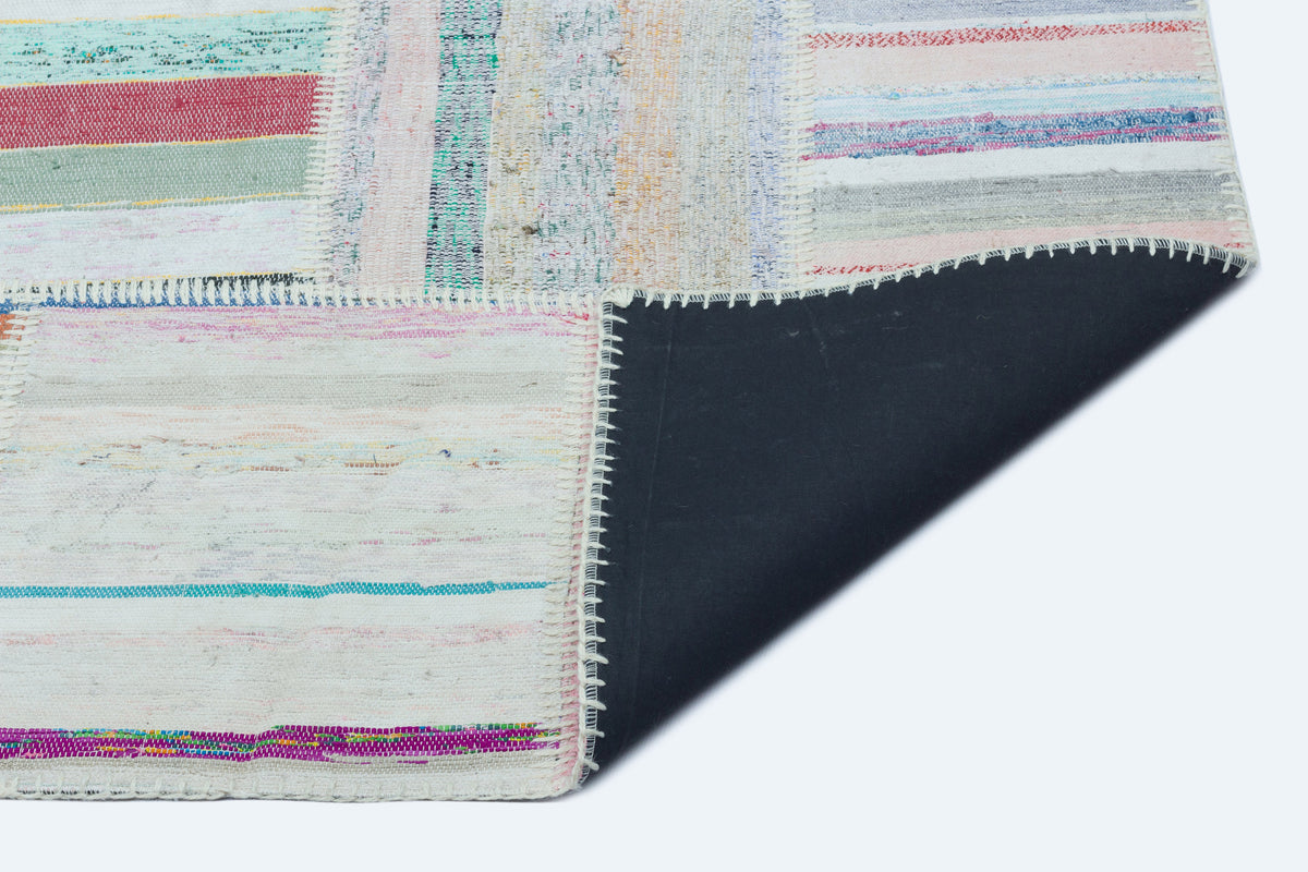 Striped Over Dyed Kilim Patchwork Unique Rug 5&#39;3&#39;&#39; x 7&#39;3&#39;&#39; ft 160 x 221 cm