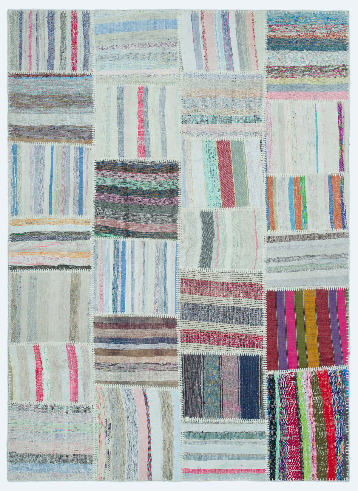 Striped Over Dyed Kilim Patchwork Unique Rug 5&#39;3&#39;&#39; x 7&#39;3&#39;&#39; ft 160 x 221 cm