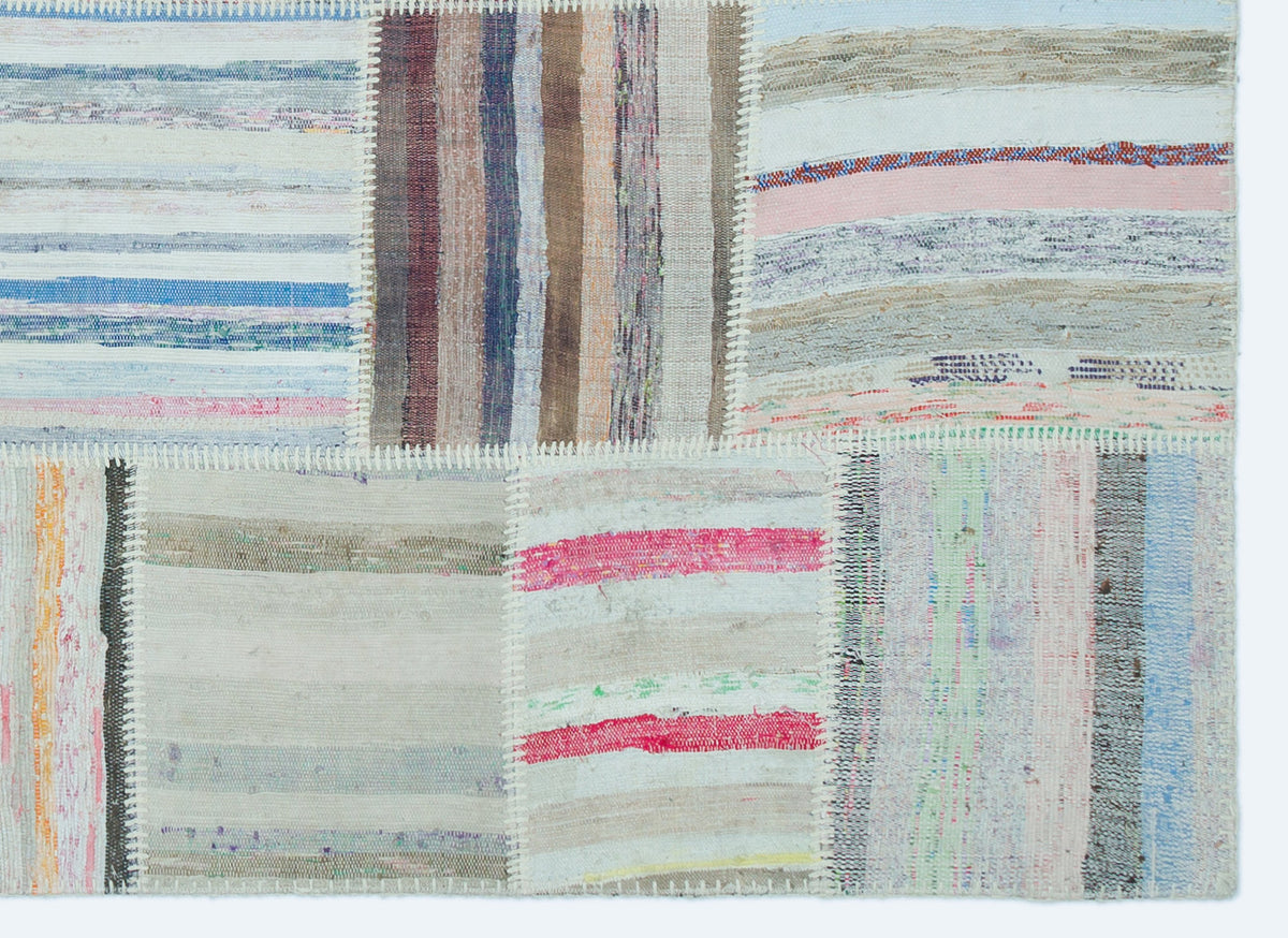 Striped Over Dyed Kilim Patchwork Unique Rug 5&#39;3&#39;&#39; x 7&#39;3&#39;&#39; ft 160 x 221 cm