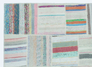 Striped Over Dyed Kilim Patchwork Unique Rug 5'3'' x 7'3'' ft 160 x 221 cm