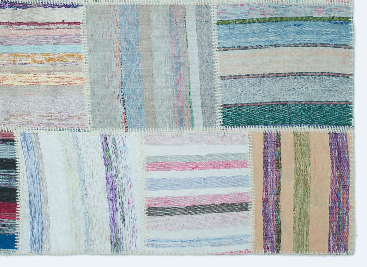 Striped Over Dyed Kilim Patchwork Unique Rug 5&#39;3&#39;&#39; x 7&#39;3&#39;&#39; ft 160 x 222 cm