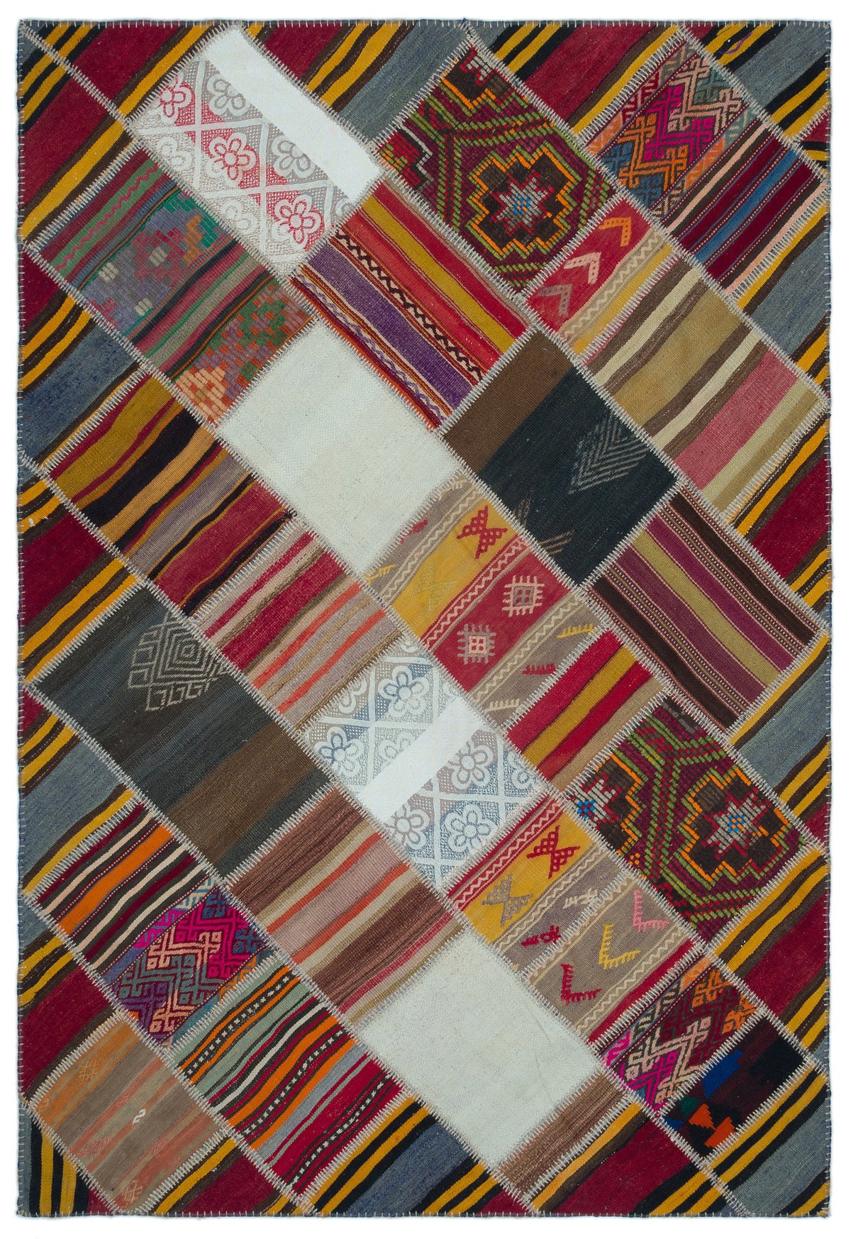 Naturel Over Dyed Kilim Patchwork Unique Rug 5&#39;2&#39;&#39; x 7&#39;7&#39;&#39; ft 158 x 232 cm