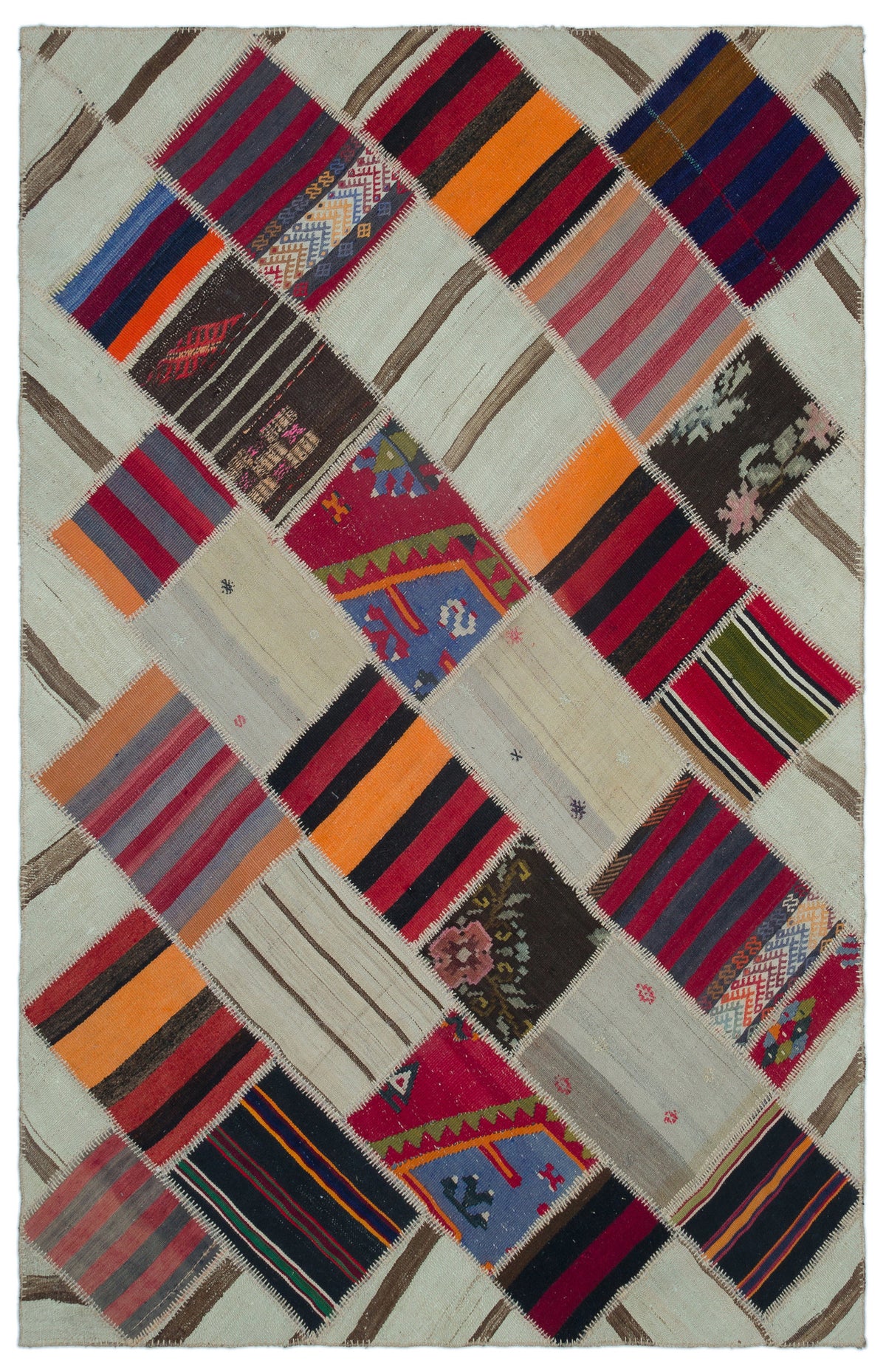 Naturel Over Dyed Kilim Patchwork Unique Rug 5&#39;1&#39;&#39; x 7&#39;10&#39;&#39; ft 154 x 240 cm