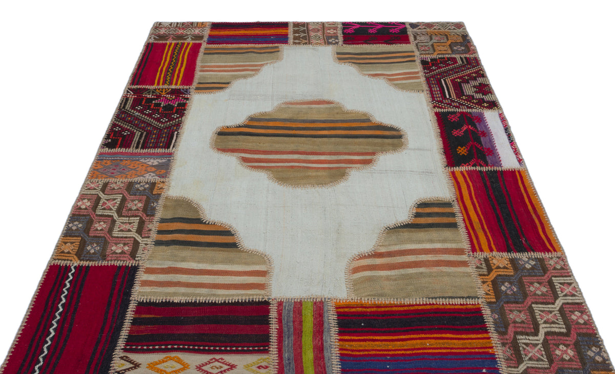 Naturel Over Dyed Kilim Patchwork Unique Rug 5&#39;3&#39;&#39; x 7&#39;5&#39;&#39; ft 160 x 227 cm