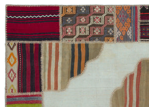 Naturel Over Dyed Kilim Patchwork Unique Rug 5'3'' x 7'5'' ft 160 x 227 cm