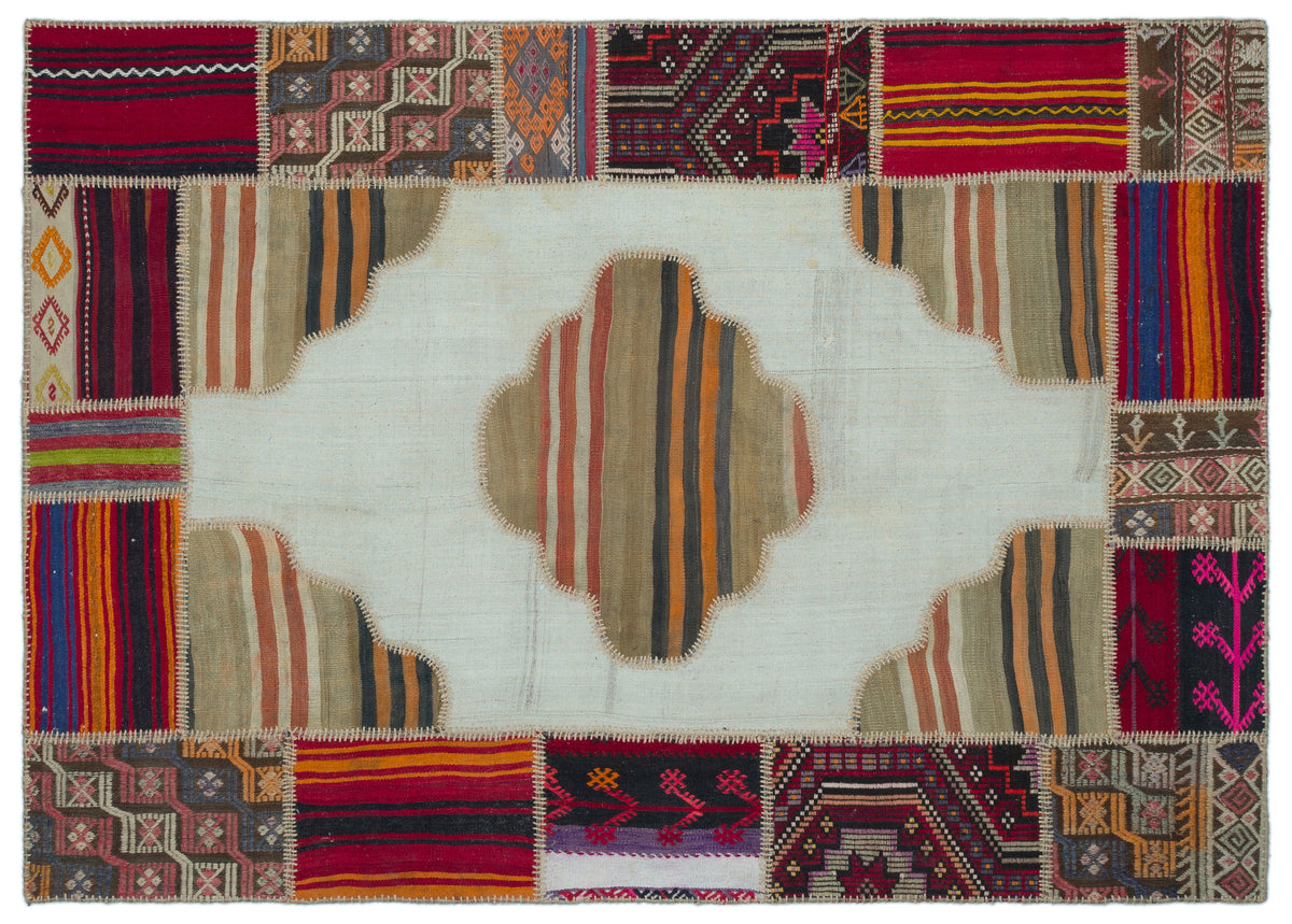 Naturel Over Dyed Kilim Patchwork Unique Rug 5&#39;3&#39;&#39; x 7&#39;5&#39;&#39; ft 160 x 227 cm
