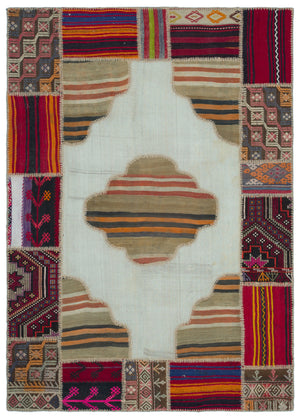 Naturel Over Dyed Kilim Patchwork Unique Rug 5'3'' x 7'5'' ft 160 x 227 cm