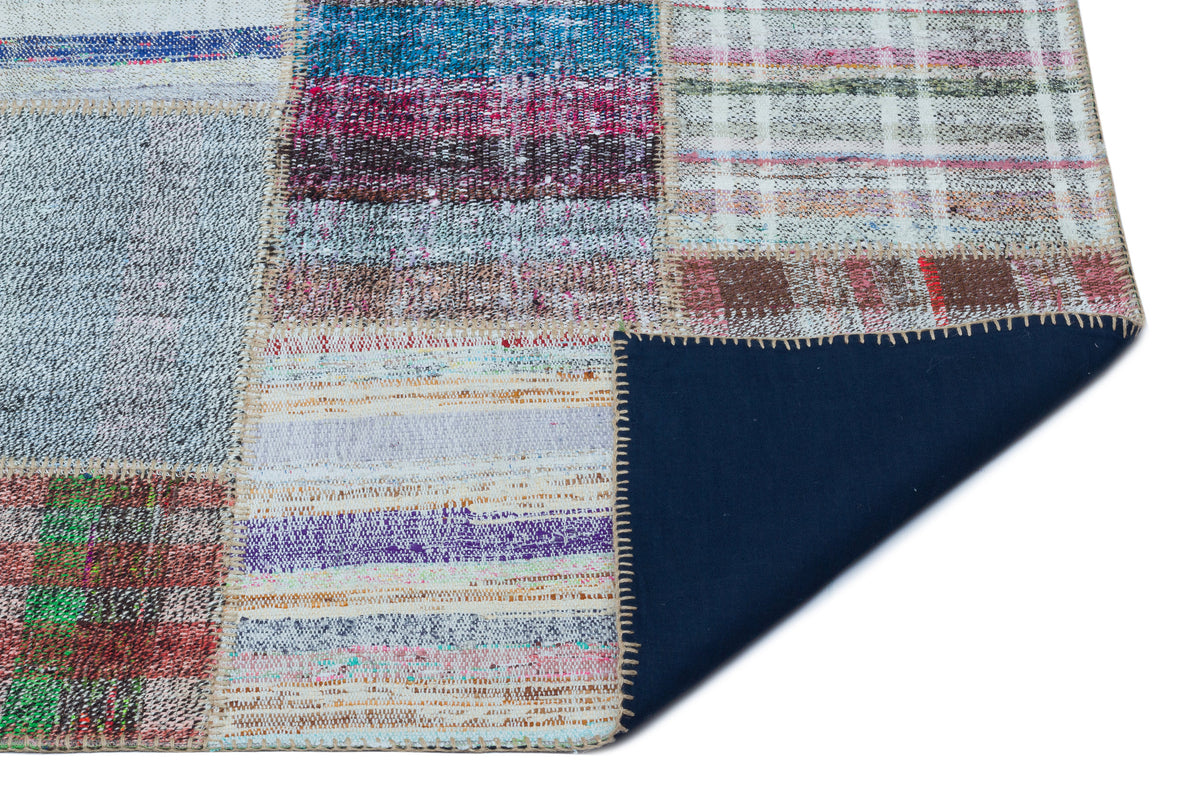 Striped Over Dyed Kilim Patchwork Unique Rug 4&#39;9&#39;&#39; x 7&#39;6&#39;&#39; ft 145 x 228 cm