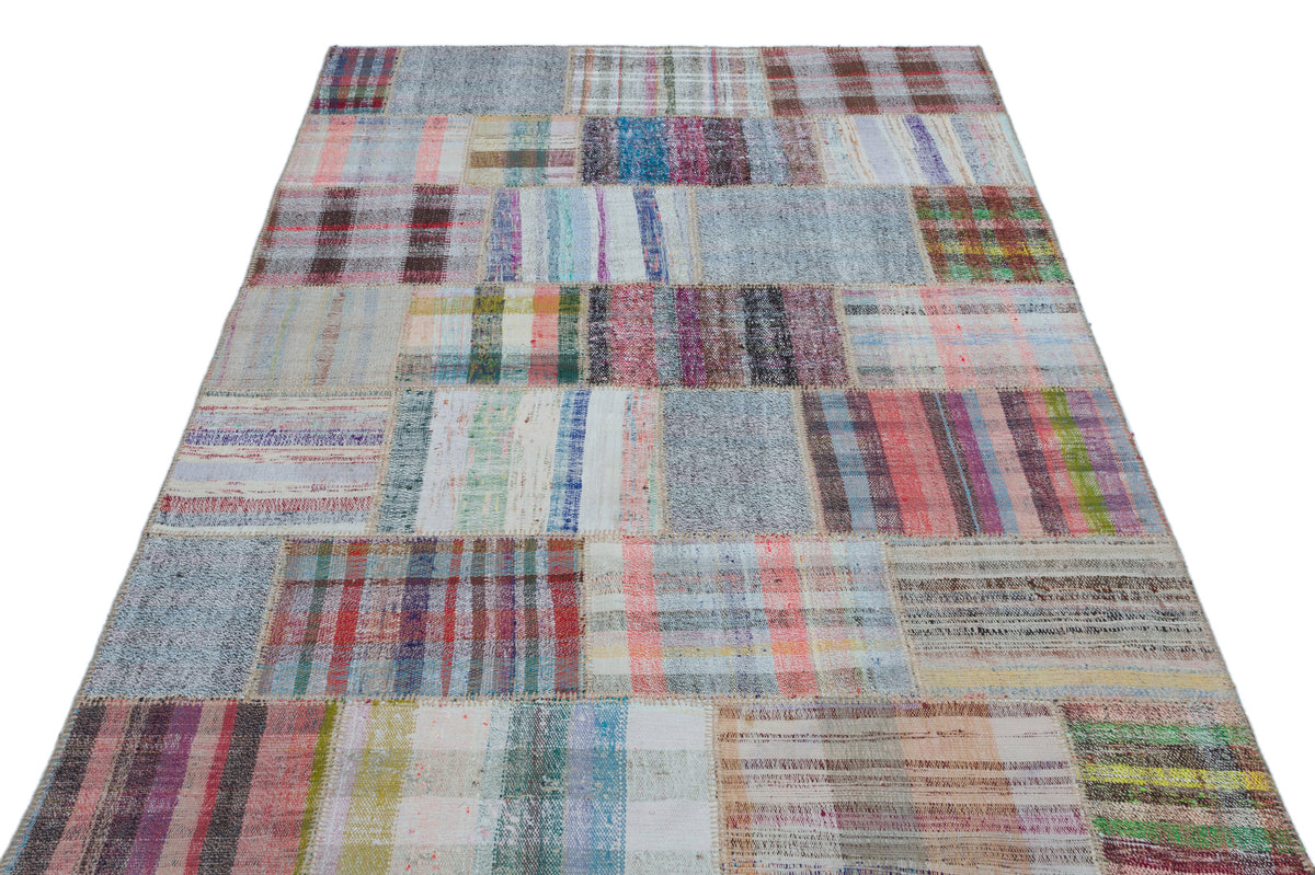Striped Over Dyed Kilim Patchwork Unique Rug 4&#39;9&#39;&#39; x 7&#39;6&#39;&#39; ft 145 x 228 cm