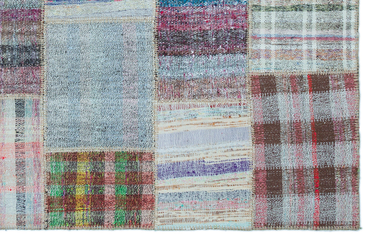 Striped Over Dyed Kilim Patchwork Unique Rug 4&#39;9&#39;&#39; x 7&#39;6&#39;&#39; ft 145 x 228 cm