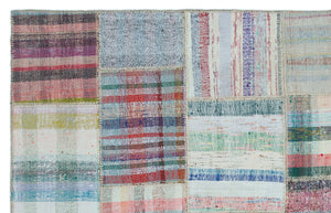 Striped Over Dyed Kilim Patchwork Unique Rug 4'9'' x 7'6'' ft 145 x 228 cm