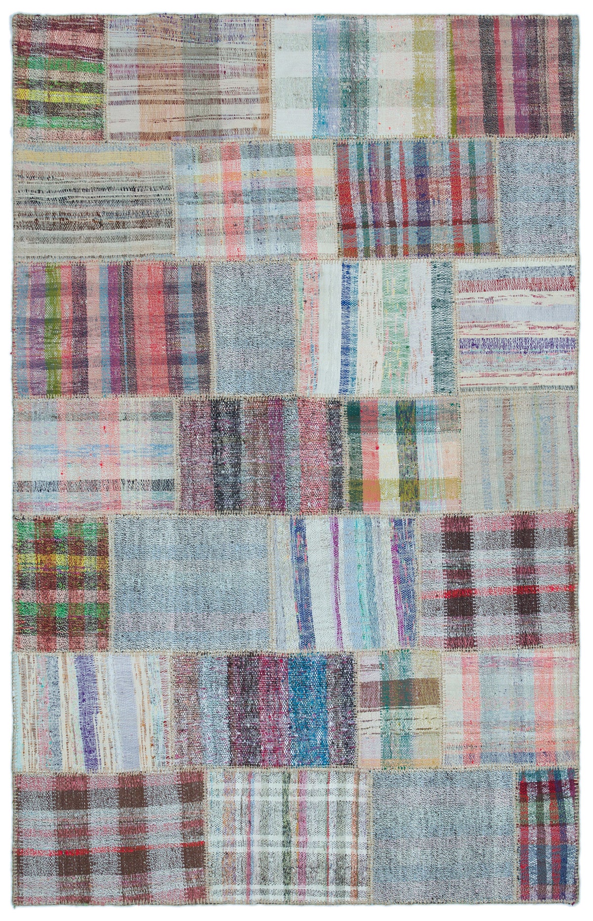 Striped Over Dyed Kilim Patchwork Unique Rug 4&#39;9&#39;&#39; x 7&#39;6&#39;&#39; ft 145 x 228 cm