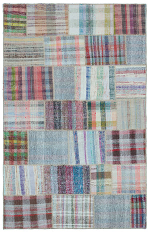 Striped Over Dyed Kilim Patchwork Unique Rug 4'9'' x 7'6'' ft 145 x 228 cm
