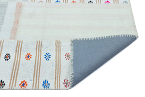 Striped Over Dyed Kilim Patchwork Unique Rug 5'2'' x 7'5'' ft 157 x 226 cm