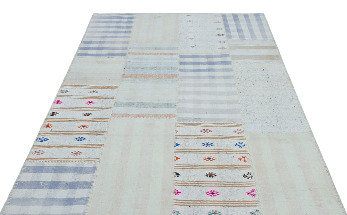 Striped Over Dyed Kilim Patchwork Unique Rug 5&#39;2&#39;&#39; x 7&#39;5&#39;&#39; ft 157 x 226 cm