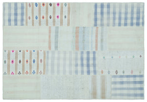 Striped Over Dyed Kilim Patchwork Unique Rug 5'2'' x 7'5'' ft 157 x 226 cm